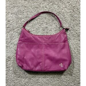Lauren Ralph Lauren Fuchsia Leather Hobo Shoulder Handbag Barbie Y2K Party Rich